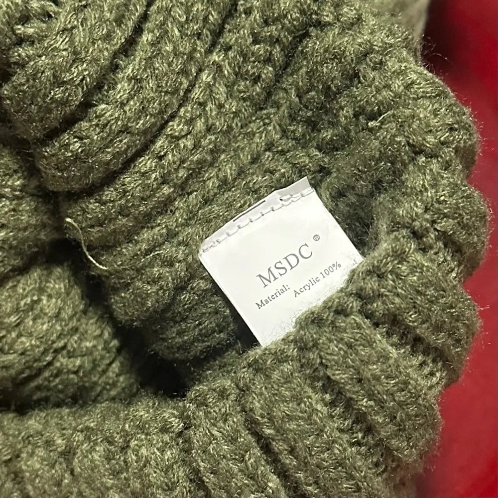 Brand New MSDC Women's Knit‎ Olive Green Beanie featuring a Playful Pom-Pom
